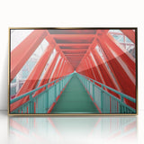 Framed acrylic artwork of a landscape bridge with gold accents, showcasing intricate details and vibrant colors. Ideal for modern home decor, enhancing any space.