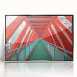 Framed acrylic artwork depicting a serene landscape bridge scene with vibrant colors and intricate details, perfect for home decor or art enthusiasts.