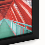 Framed canvas artwork depicting a vibrant landscape bridge scene, showcasing intricate details and rich colors, ideal for home decor or art enthusiasts.