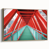 Framed canvas artwork depicting a stunning landscape bridge with gold accents, showcasing intricate details and vibrant colors, perfect for home decor enhancement.