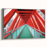 Framed canvas artwork showcasing a landscape view of a bridge, featuring a sleek silver frame. Ideal for modern home decor, adding elegance and depth to any space.