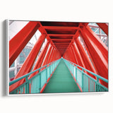 Framed canvas artwork depicting a serene landscape bridge scene in soft pastel colors, showcasing intricate details and textures, ideal for home décor.