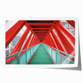 Rolled landscape print showcasing an intricate bridge design, featuring vibrant colors and detailed textures, securely packaged in a protective cardboard tube. Ideal for enhancing home decor with artistic flair.