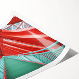 Rolled print showcasing a vibrant landscape bridge design, featuring rich colors and intricate details, packaged securely in a durable tube for safe transport.