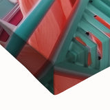 Close-up of a stretched canvas depicting a vibrant landscape bridge design, showcasing rich colors and intricate details, perfect for home decor.