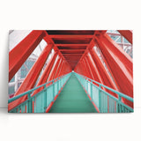 Stretched canvas artwork depicting a serene landscape bridge scene, featuring vibrant colors and intricate details, ideal for home decor or artistic inspiration.