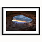 Framed landscape artwork of canyons with a black mat, showcasing intricate details and vibrant colors, ideal for home decor and art enthusiasts.