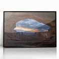 Framed acrylic artwork showcasing a stunning landscape of colorful canyons, presented in a sleek black frame, ideal for home or office decor. Perfect for nature enthusiasts.