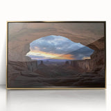 Framed acrylic artwork showcasing a stunning landscape of canyons with golden accents, perfect for home decor, emphasizing natural beauty and elegance.