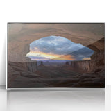 Framed acrylic artwork depicting a vibrant landscape of canyons, showcasing rich earthy tones and intricate details, perfect for modern home decor.