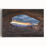 Stretched canvas artwork depicting a vibrant landscape of canyons in warm earthy tones, ideal for enhancing home decor and creating a serene atmosphere.