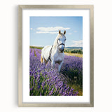 Silver-framed landscape artwork depicting a serene countryside scene, elegantly matted for enhanced presentation, ideal for home decor or art collectors.
