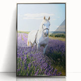 Framed acrylic artwork showcasing a serene countryside landscape, featuring vibrant greens and blues, elegantly bordered in a sleek silver frame for modern decor.