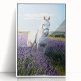 Framed acrylic artwork of a serene countryside landscape, showcasing vibrant green fields and a clear blue sky, elegantly displayed in a white frame, ideal for home decor.