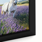 Framed canvas artwork depicting a serene countryside landscape with vibrant greens, fields, and a clear blue sky, ideal for home decor and nature enthusiasts.