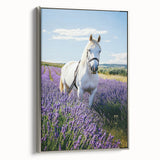Framed canvas artwork showcasing a serene countryside landscape with vibrant greenery and a silver frame, ideal for enhancing home decor and creating a tranquil atmosphere.