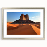 Framed desert landscape artwork with a silver mat, showcasing vibrant colors and intricate details, perfect for home decor and nature enthusiasts.