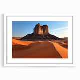 Desert landscape framed art print with a white mat, showcasing warm earth tones and intricate details, perfect for home decor or office settings.