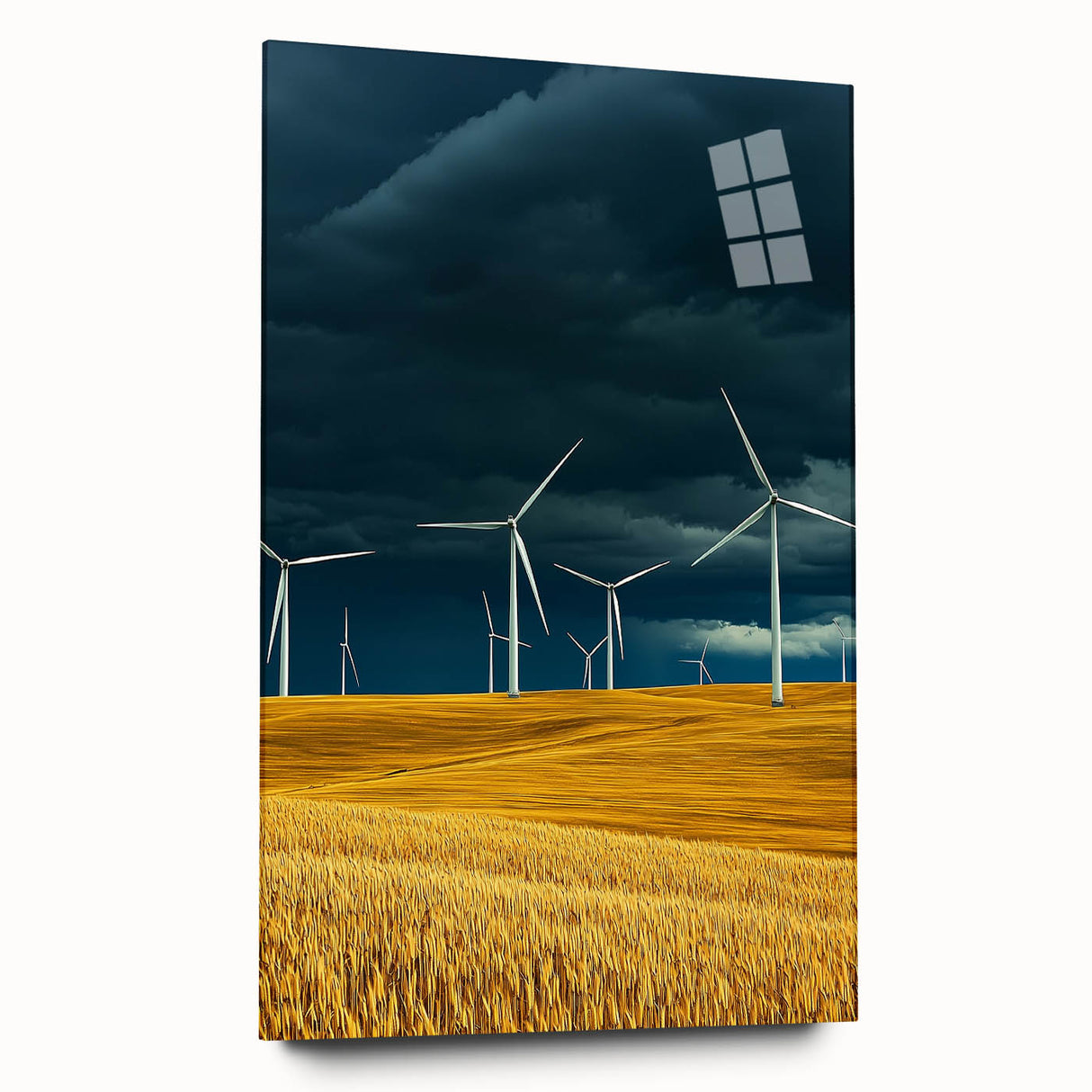Acrylic glass landscape design showcasing vibrant fields in a side view, with no visible pins, ideal for modern home decor and art enthusiasts.
