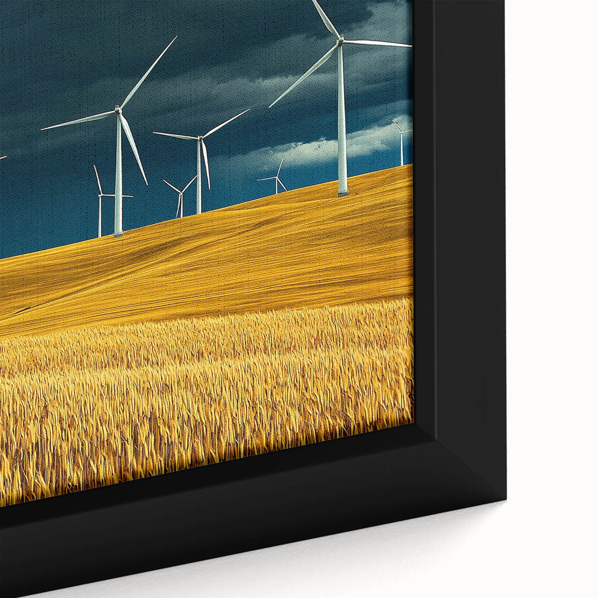 Close-up of a framed canvas depicting vibrant green fields and rolling hills, showcasing intricate details and textures for a nature-inspired home decor aesthetic. Perfect for nature lovers seeking to enhance their living space with serene landscape artwork.
