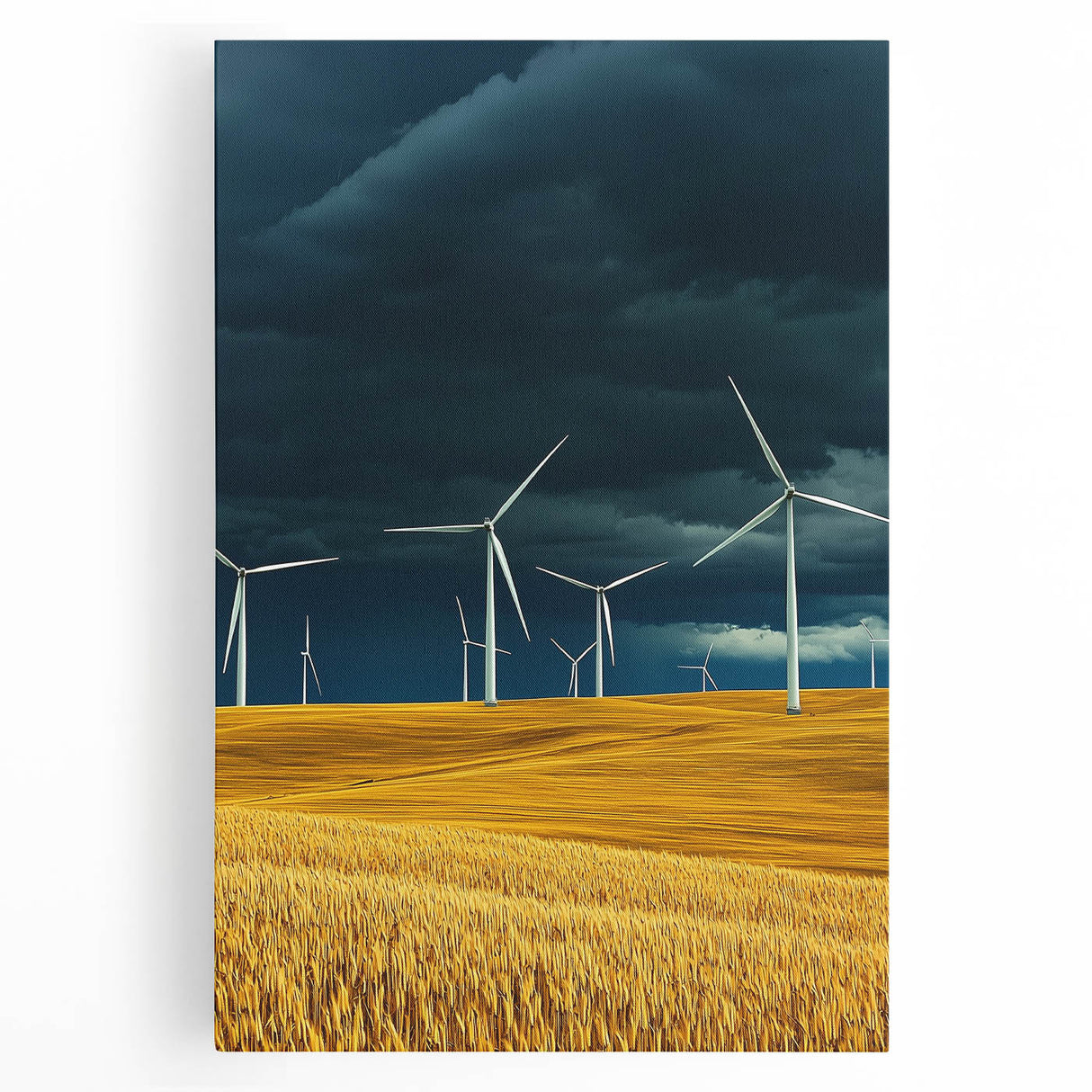 Stretched canvas artwork depicting serene landscapes with vibrant green fields under a blue sky, perfect for enhancing home décor and creating a calming atmosphere.