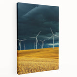 Stretched canvas artwork showcasing vibrant green and yellow landscapes with rolling fields, displayed from a side view to highlight its depth and texture. Ideal for home decor.