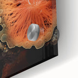 Large abstract wall art in mid-century modernist style, featuring earthy tones on acrylic glass.