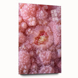 Large abstract wall art depicting close-up nature elements in vibrant green and brown hues on acrylic glass.