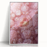Art Deco style poster featuring close-up nature elements in muted green and white, acrylic framed.