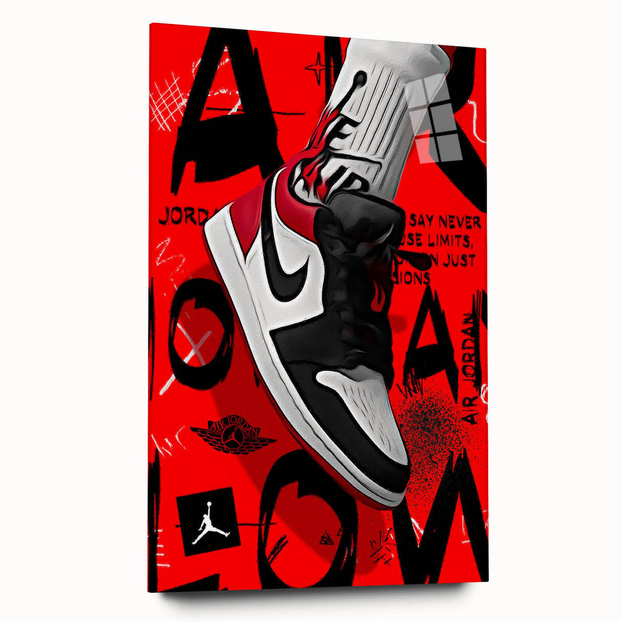 Bold Pop Art Wall Art - Red and Black Canvas with Sneaker Design