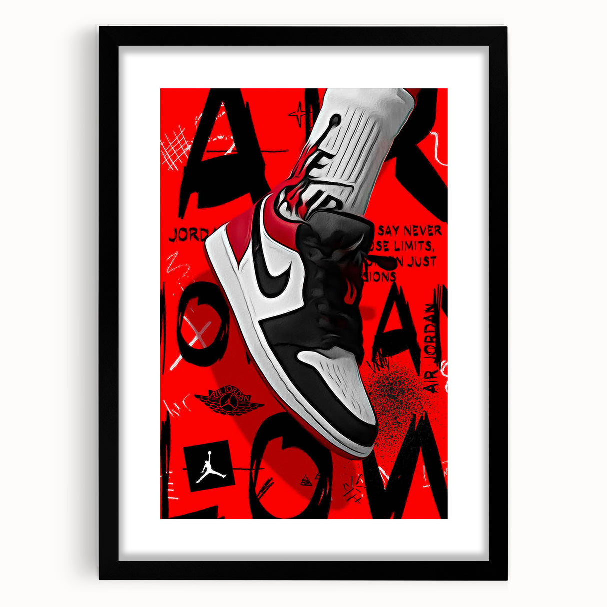 Bold Pop Art Wall Art - Red and Black Canvas with Sneaker Design