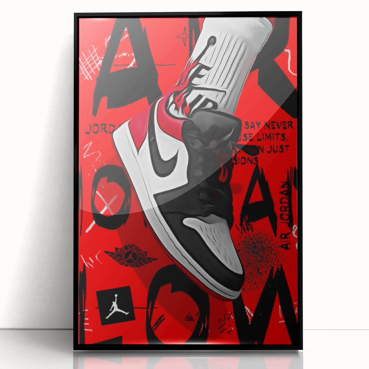 Bold Pop Art Wall Art - Red and Black Canvas with Sneaker Design