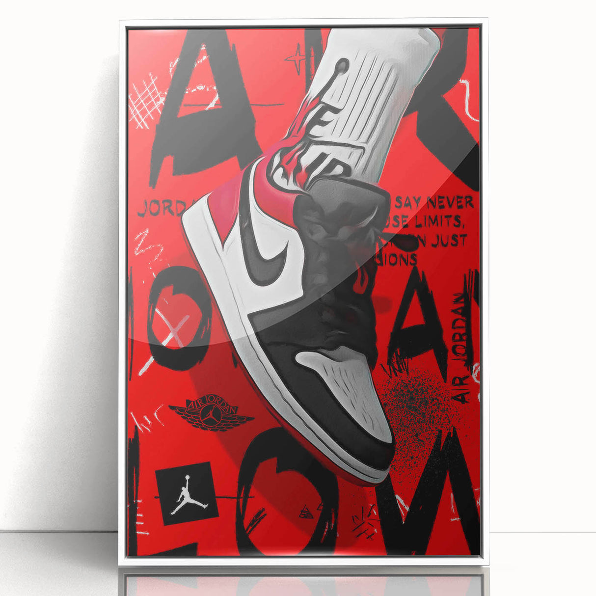 Bold Pop Art Wall Art - Red and Black Canvas with Sneaker Design