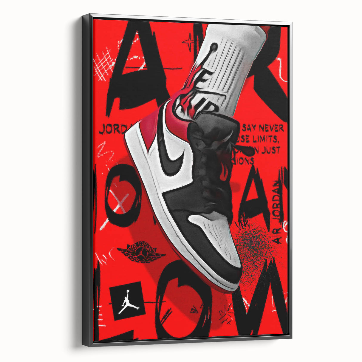 Bold Pop Art Wall Art - Red and Black Canvas with Sneaker Design