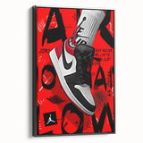 Bold Pop Art Wall Art - Red and Black Canvas with Sneaker Design
