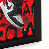 Bold Pop Art Wall Art - Red and Black Canvas with Sneaker Design