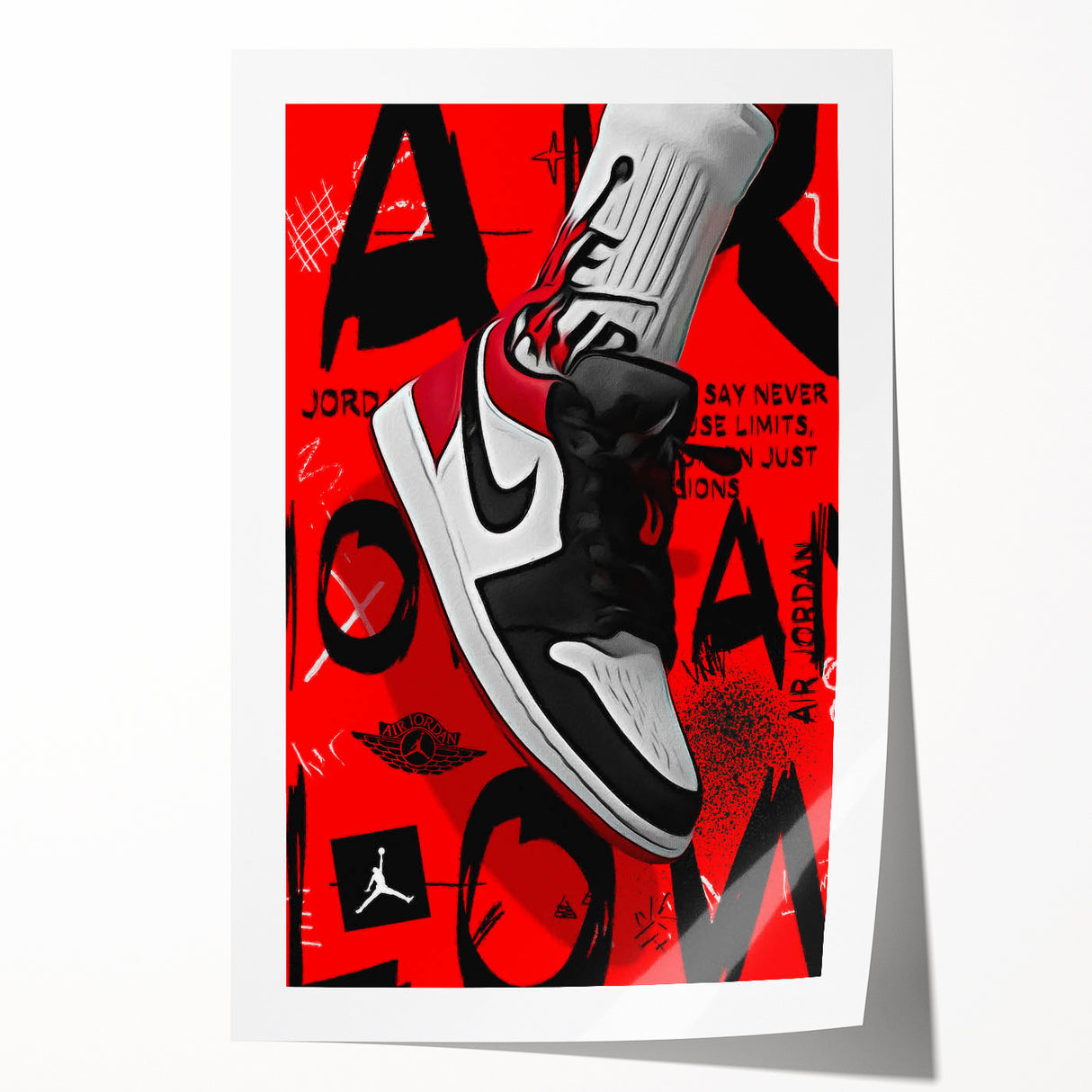 Bold Pop Art Wall Art - Red and Black Canvas with Sneaker Design