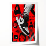 Bold Pop Art Wall Art - Red and Black Canvas with Sneaker Design