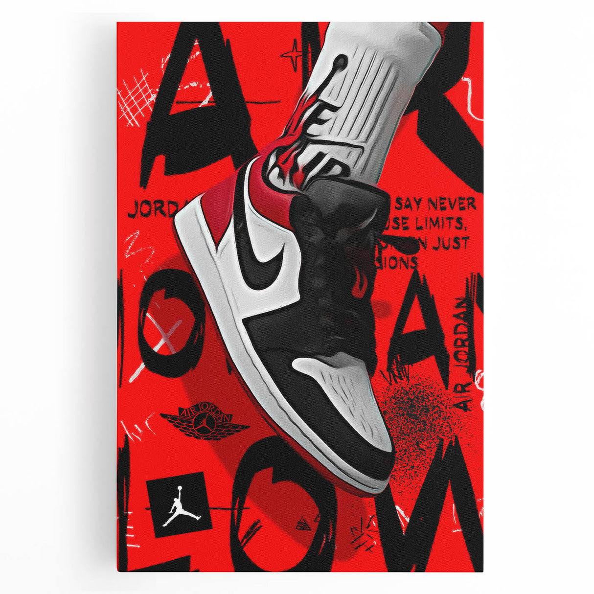 Bold Pop Art Wall Art - Red and Black Canvas with Sneaker Design