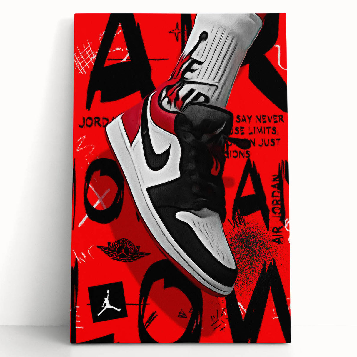 Bold Pop Art Wall Art - Red and Black Canvas with Sneaker Design