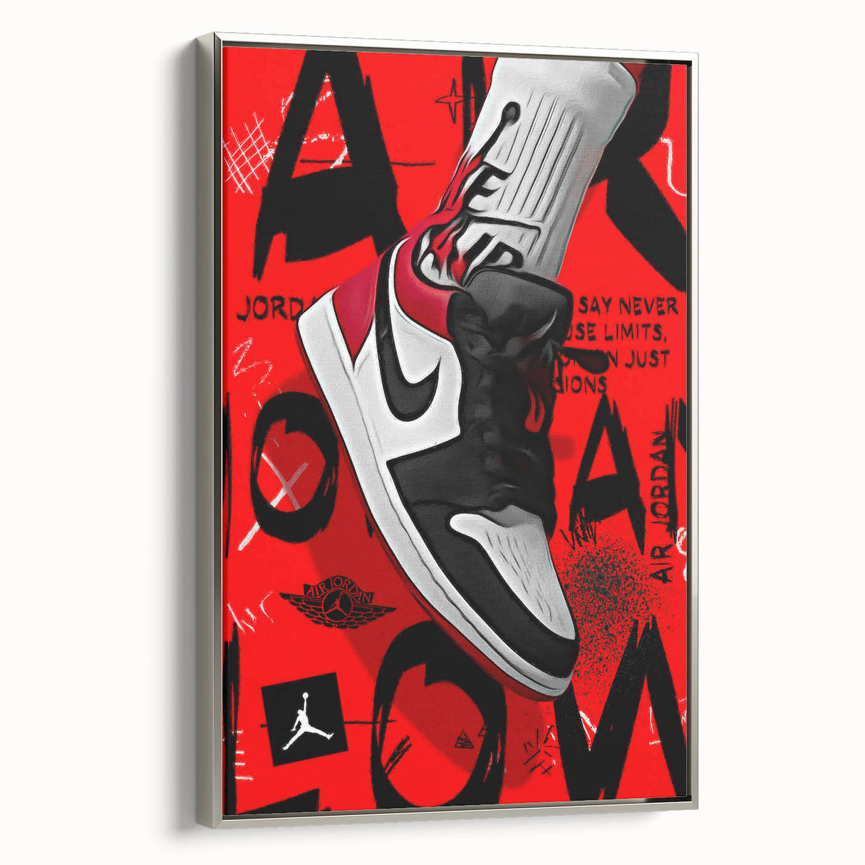 Bold Pop Art Wall Art - Red and Black Canvas with Sneaker Design
