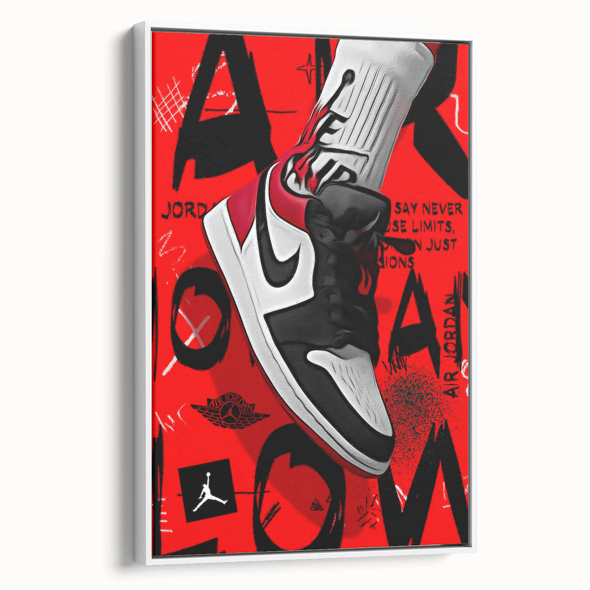 Bold Pop Art Wall Art - Red and Black Canvas with Sneaker Design
