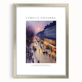 Textured abstract art print in muted grays and blues on a silver-framed canvas, ideal for modern bedroom decor.