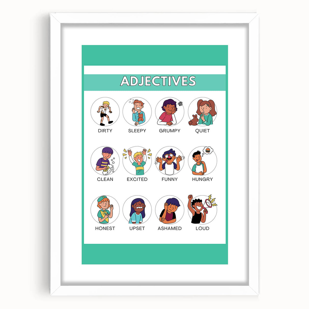 Kids Educational Wall Art - Adjectives Learning Chart