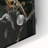 Large abstract wall art in autumnal hues on acrylic glass, ideal for dining room art in a mid-century modernist style.