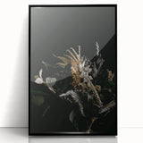 Large abstract wall art featuring swirling autumn colors on acrylic, framed in black.