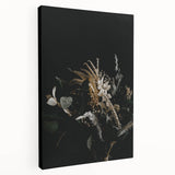 Side view of a large canvas featuring a fall-themed abstract design in warm orange and red tones.