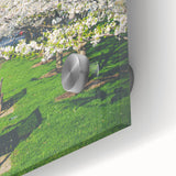 Large abstract wall art depicting spring themes in pastel shades on acrylic glass, suitable for dining room art.