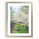 Textured art depicting abstract spring themes in soft green and white, framed in silver, ideal for bedroom decor.