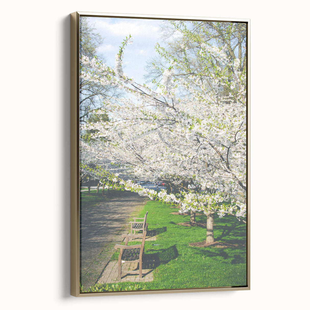 Framed canvas wall art depicting a vintage landscape in muted gold and black tones, ideal for bedroom decor.